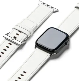 Ringe Leather Bold - Apple Watch 1-10/SE/Ultra Bandje - 49/46/45/44/42MM - Wit
