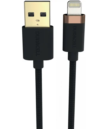 Duracell Toughened Kevlar MFi USB-A naar Lightning Kabel 0.3 Meter 3A Zwart Kabels