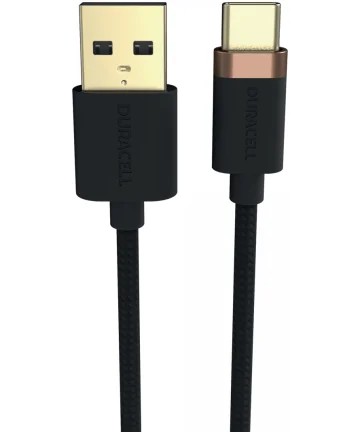 Duracell Toughened Kevlar MFi USB-A naar USB-C Kabel 1 Meter 3A Zwart Kabels