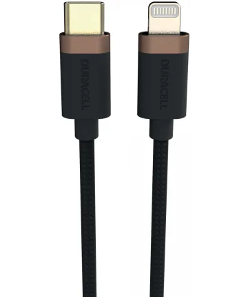 Duracell Toughened Kevlar MFi USB-C naar Lightning Kabel 1 Meter 65W / 3A Zwart Kabels