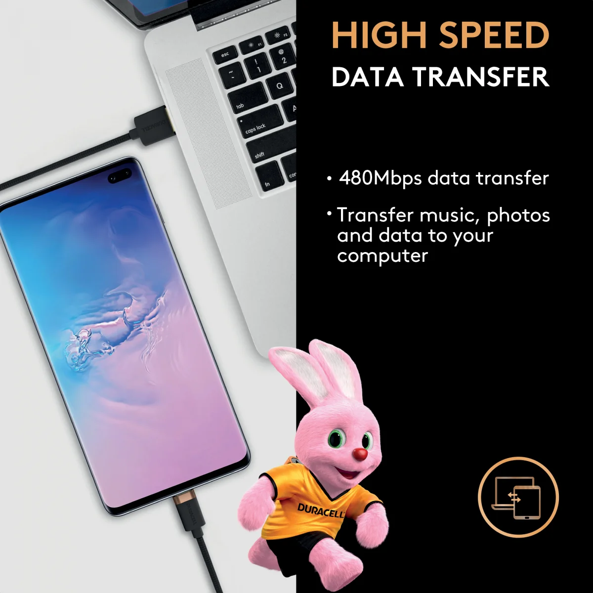 Duracell Toughened Kevlar MFi USB-C naar Lightning Kabel 2 Meter 65W / 3A Zwart afbeelding 5