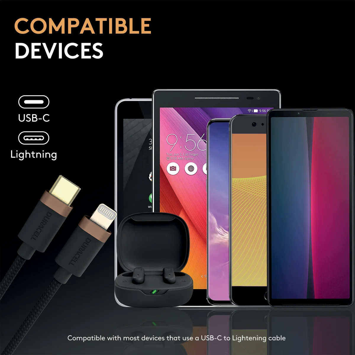 Duracell Toughened Kevlar MFi USB-C naar Lightning Kabel 2 Meter 65W / 3A Zwart afbeelding 6