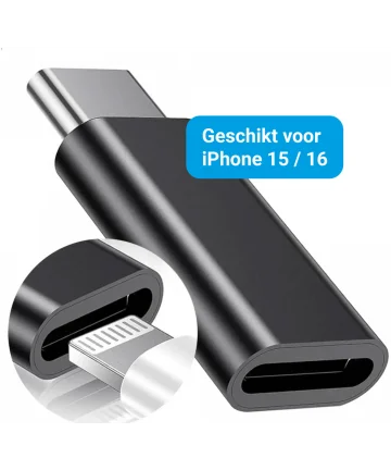 Lightning naar USB - C Adapter 60W voor iPhone 15 / 16 Serie Zwart Kabels