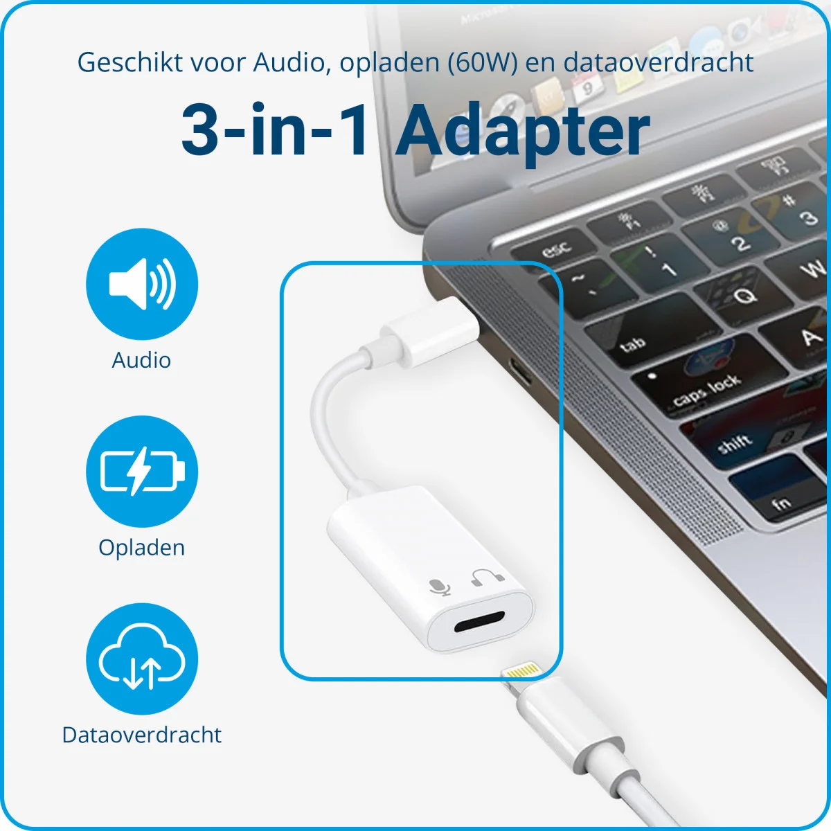 Lightning naar USB-C 3-in-1 Adapter Audio, Opladen en Data voor iPhone 15/16 afbeelding 2