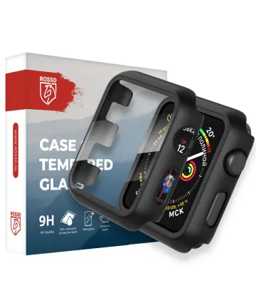 Rosso Apple Watch 38MM Tempered Glass Screen Protector met Hoesje Zwart Screen Protectors