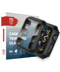 Rosso Apple Watch 42MM Tempered Glass Screen Protector met Hoesje Zwart