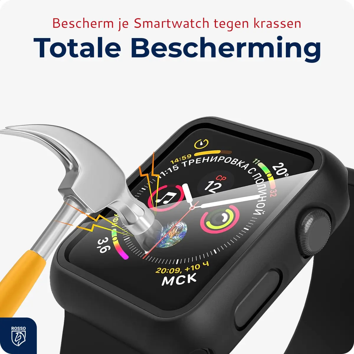 Rosso Apple Watch 42MM Tempered Glass Screen Protector met Hoesje Zwart afbeelding 3