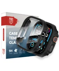 Rosso Apple Watch Ultra (2) Tempered Glass Screen Protector met Hoesje Zwart