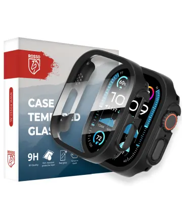 Rosso Apple Watch Ultra (2) Tempered Glass Screen Protector met Hoesje Zwart Screen Protectors