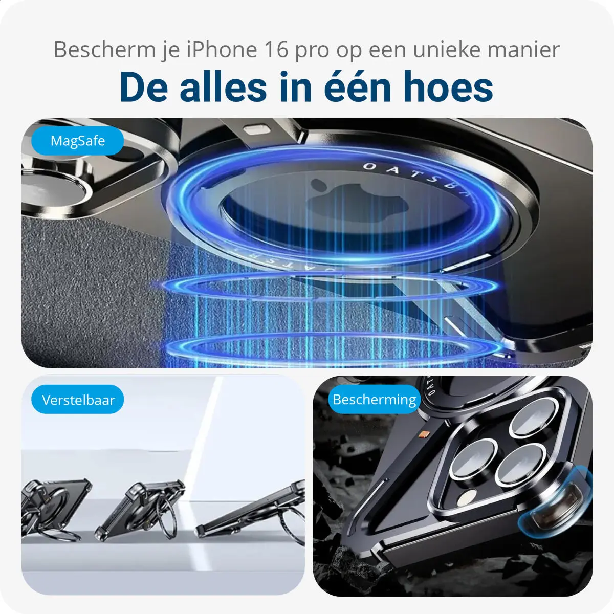 Apple iPhone 16 Pro Hoesje Metal Corner Frame Case MagSafe Zwart afbeelding 2