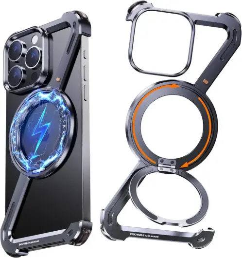 Apple iPhone 16 Pro Hoesje Metal Corner Frame Case MagSafe Zwart afbeelding 1