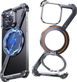 Apple iPhone 16 Pro Hoesje Metal Corner Frame Case MagSafe Zwart