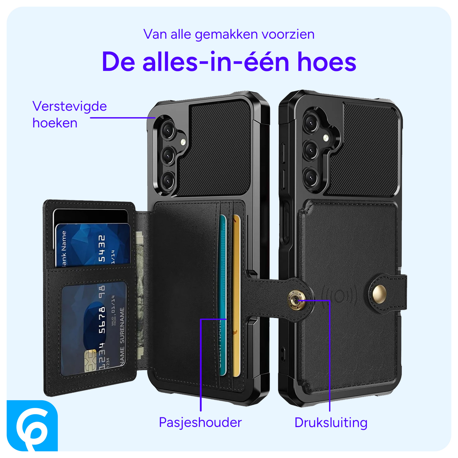 Samsung Galaxy A16 Hoesje 3-in-1 Pasjes Portemonnee Back Cover Zwart afbeelding 3