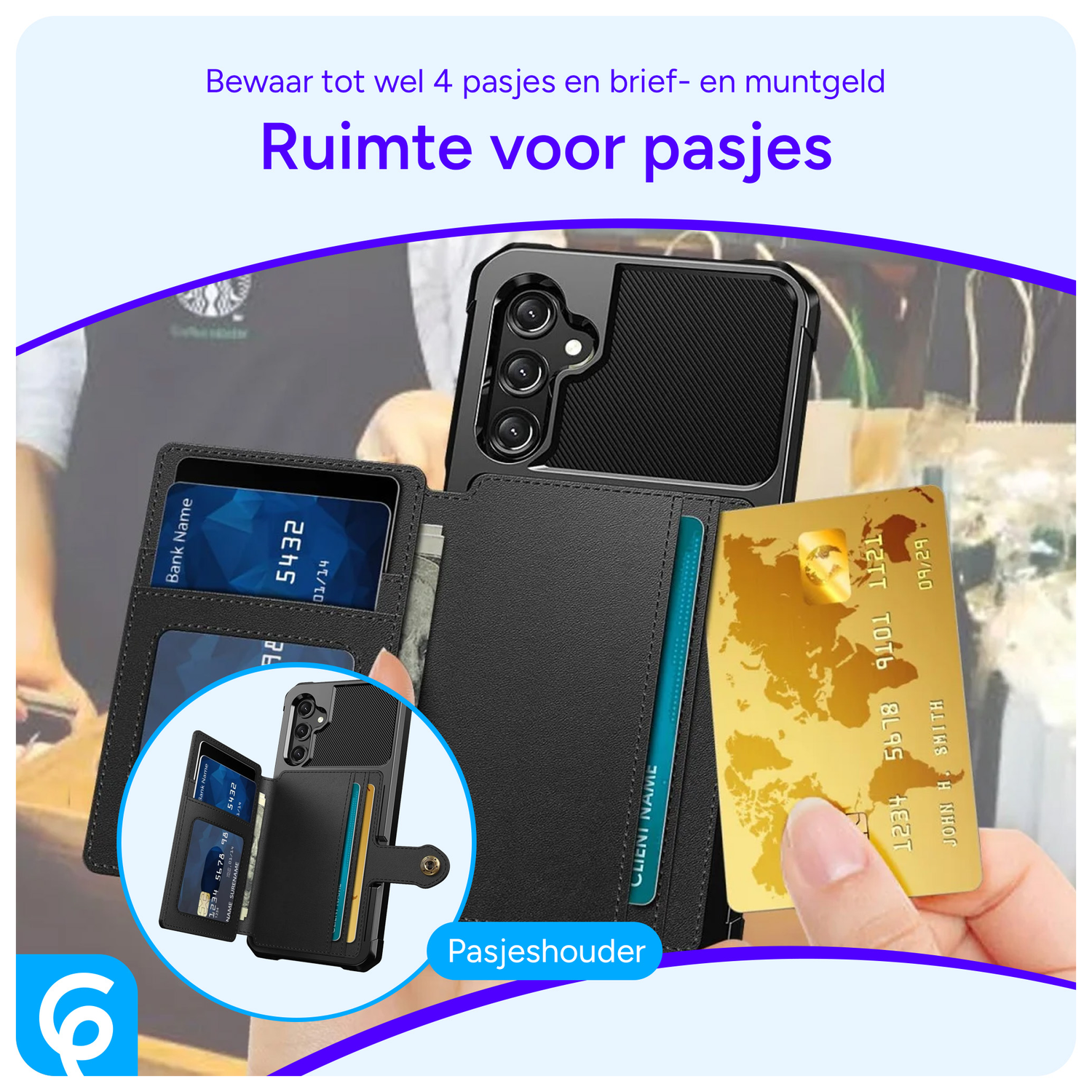 Samsung Galaxy A16 Hoesje 3-in-1 Pasjes Portemonnee Back Cover Zwart afbeelding 2