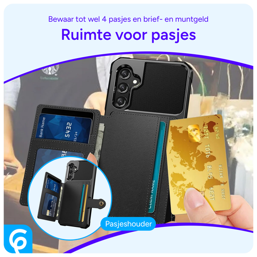 Samsung Galaxy A16 Hoesje 3-in-1 Pasjes Portemonnee Back Cover Zwart afbeelding 2