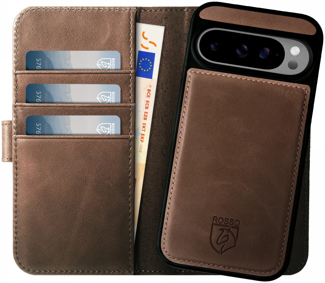 Rosso Elite Google Pixel 9 / 9 Pro Hoesje MagSafe Book Case Echt Leer Bruin afbeelding 1