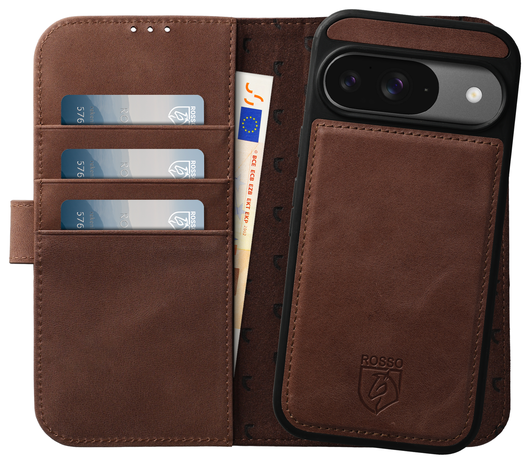 Rosso Elite Google Pixel 9 / 9 Pro Hoesje MagSafe Book Case Echt Leer Bruin afbeelding 1