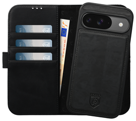 Rosso Elite Google Pixel 9 / 9 Pro Hoesje MagSafe Book Case Echt Leer Zwart afbeelding