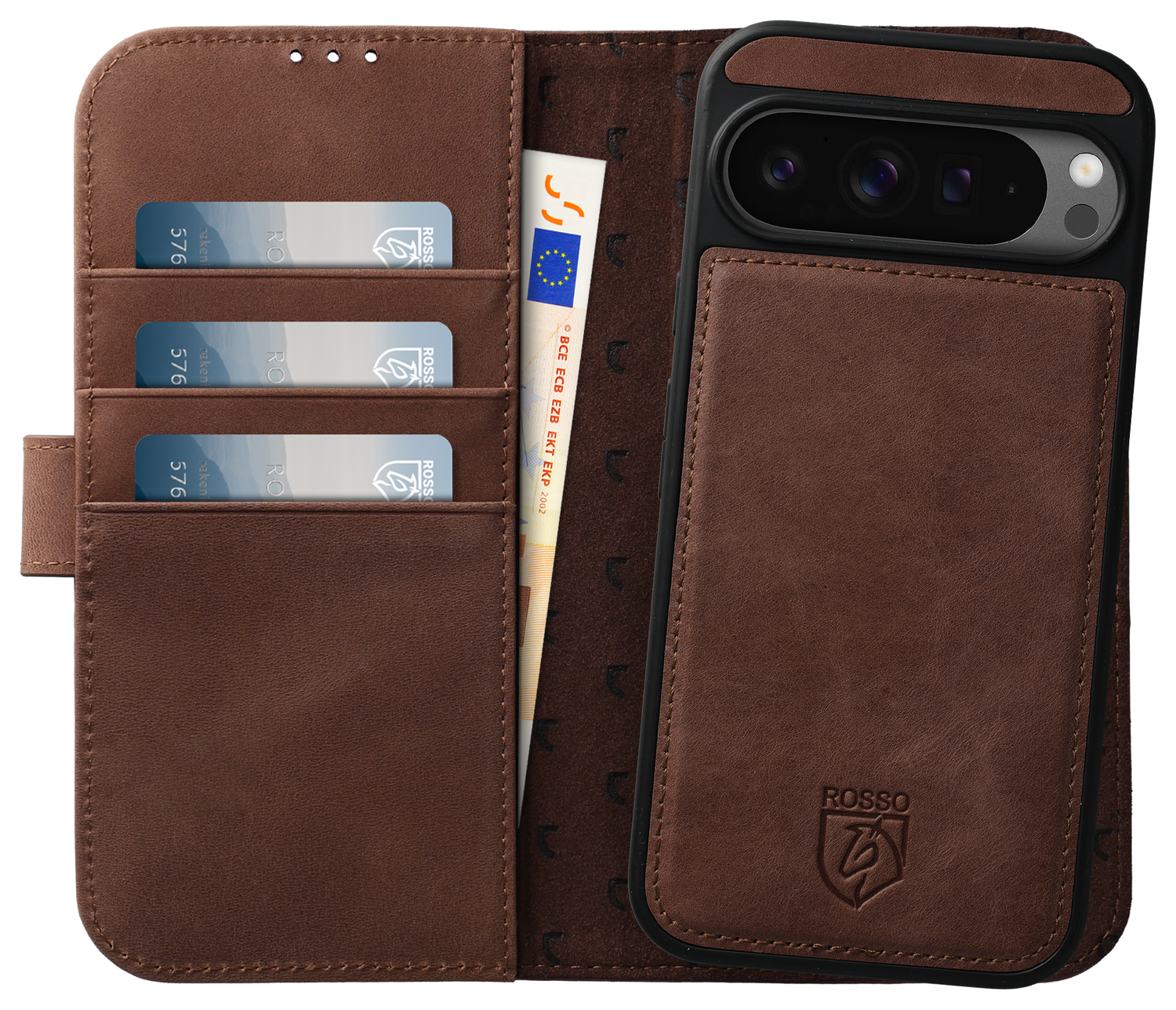 Rosso Elite Google Pixel 9 Pro XL Hoesje MagSafe Book Case Echt Leer Bruin afbeelding 1