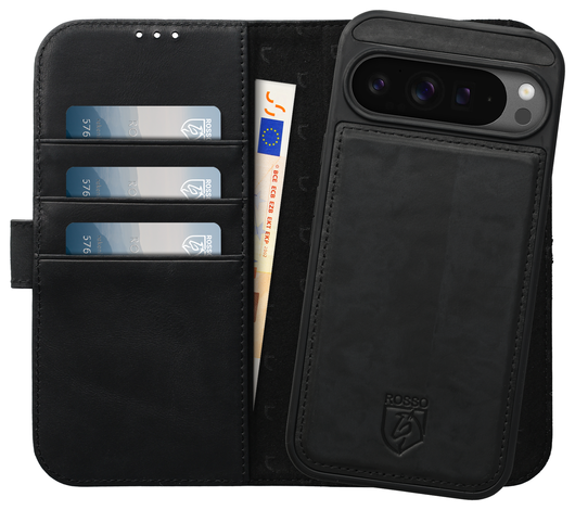 Rosso Elite Google Pixel 9 Pro XL Hoesje MagSafe Book Case Echt Leer Zwart afbeelding 1