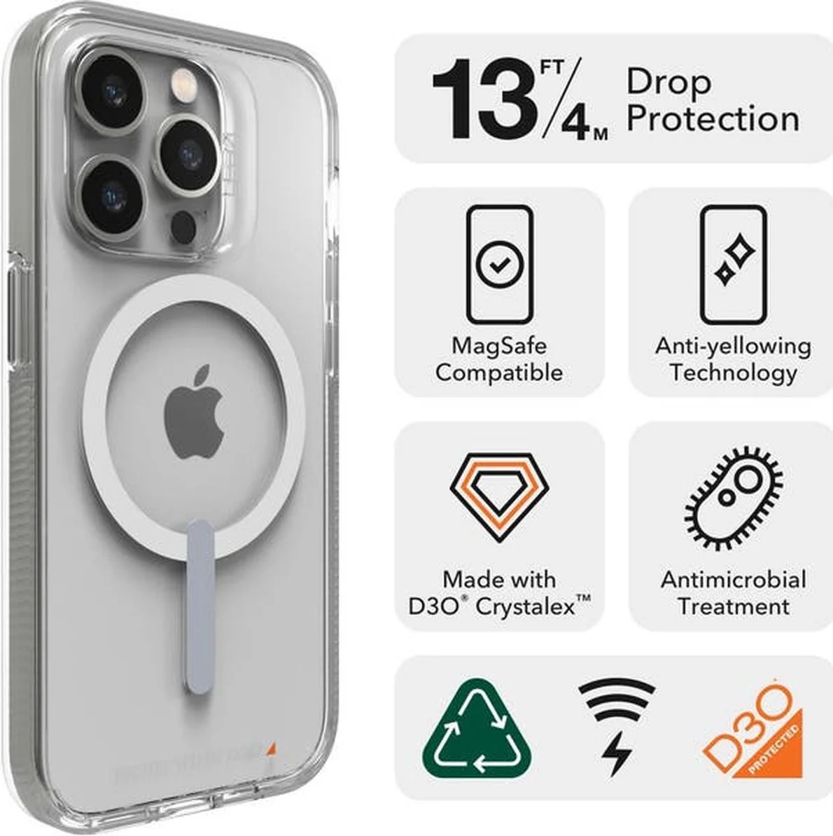 ZAGG Gear 4 Crystal Palace Snap D3O iPhone 14 Pro Hoesje Magsafe Transparant afbeelding 3