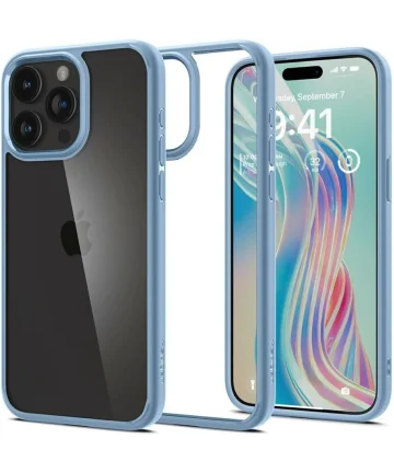 Spigen Crystal Hybrid iPhone 15 Pro Max Hoesje Back Cover Transparant Blauw Hoesjes