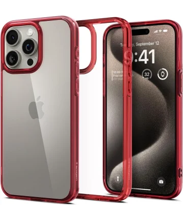 Spigen Ultra Hybrid Apple iPhone 15 Pro Max Hoesje Transparant Rood Hoesjes