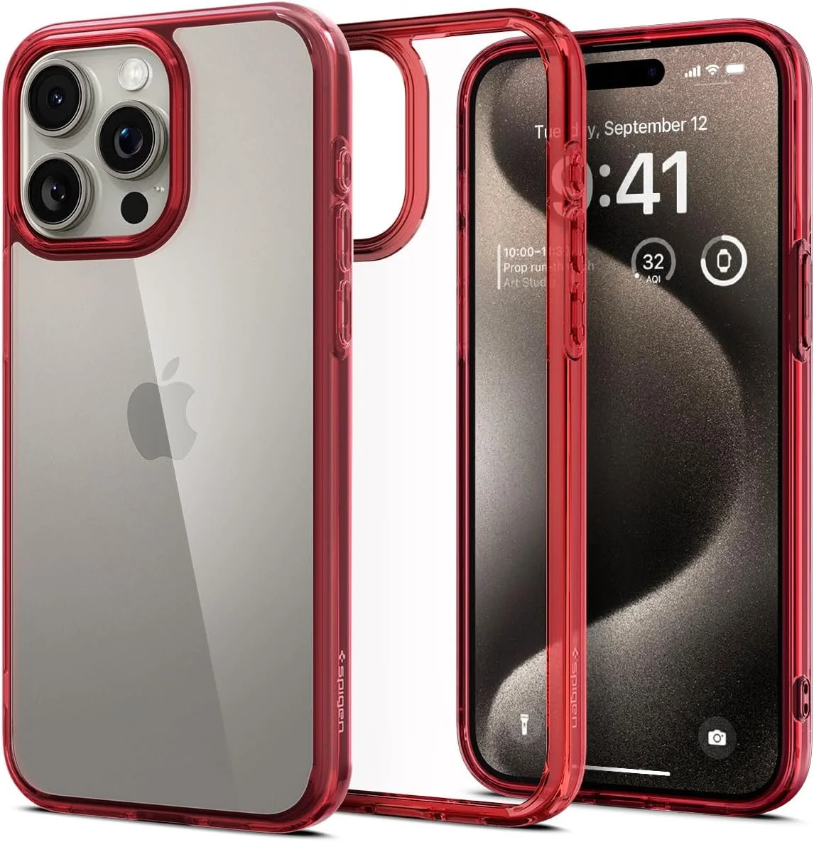 Spigen Ultra Hybrid Apple iPhone 15 Pro Hoesje Back Cover Transparant Rood afbeelding 1