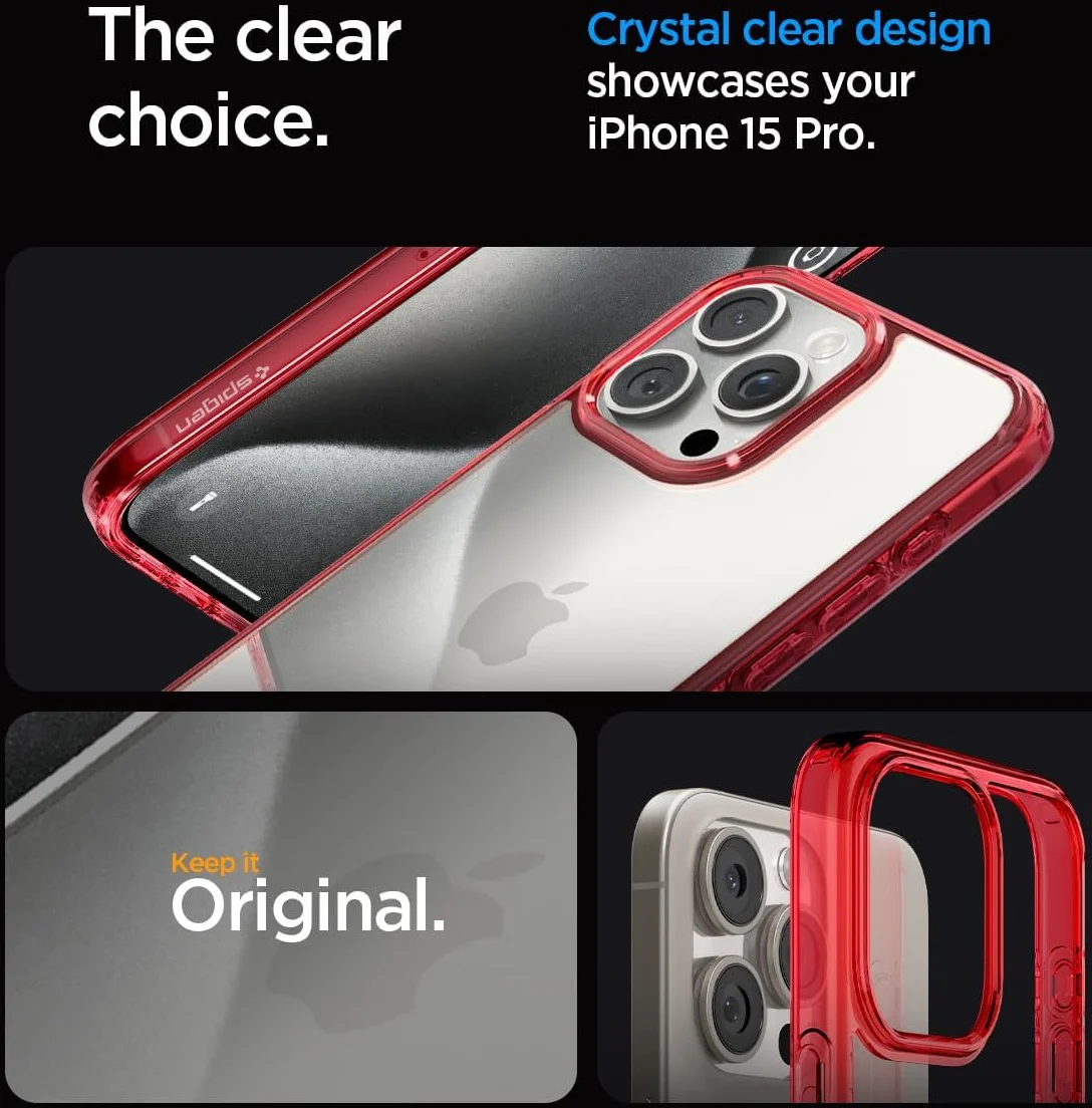 Spigen Ultra Hybrid Apple iPhone 15 Pro Hoesje Back Cover Transparant Rood afbeelding 4