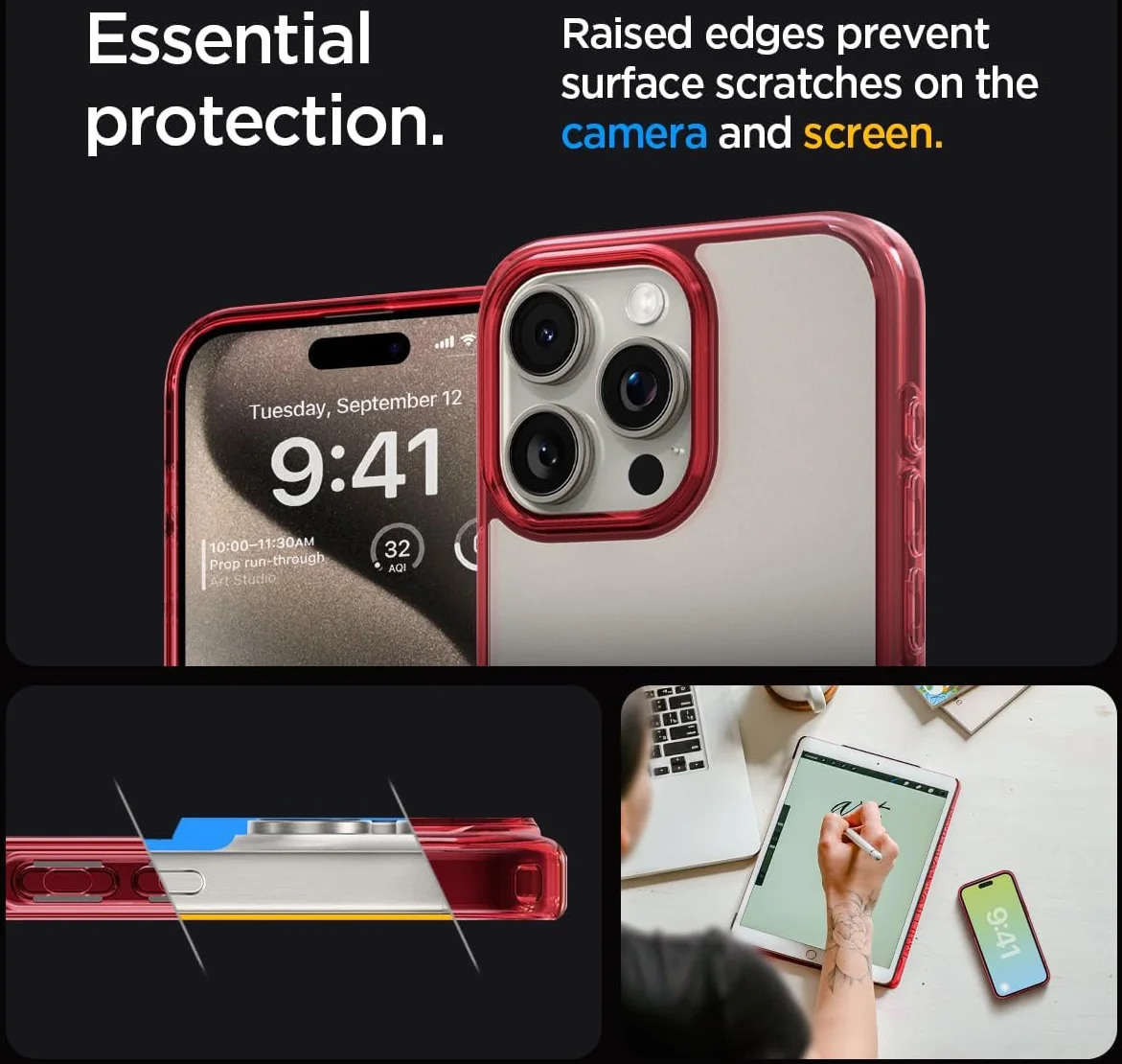 Spigen Ultra Hybrid Apple iPhone 15 Pro Hoesje Back Cover Transparant Rood afbeelding 6