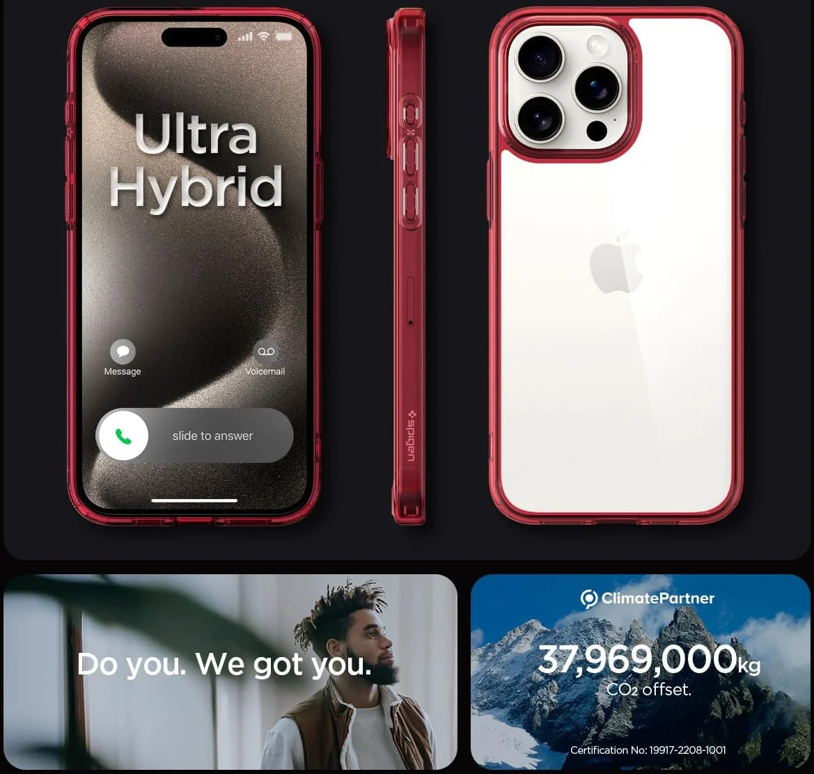 Spigen Ultra Hybrid Apple iPhone 15 Pro Hoesje Back Cover Transparant Rood afbeelding 8