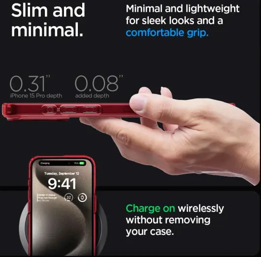 Spigen Ultra Hybrid Apple iPhone 15 Pro Hoesje Back Cover Transparant Rood afbeelding 7