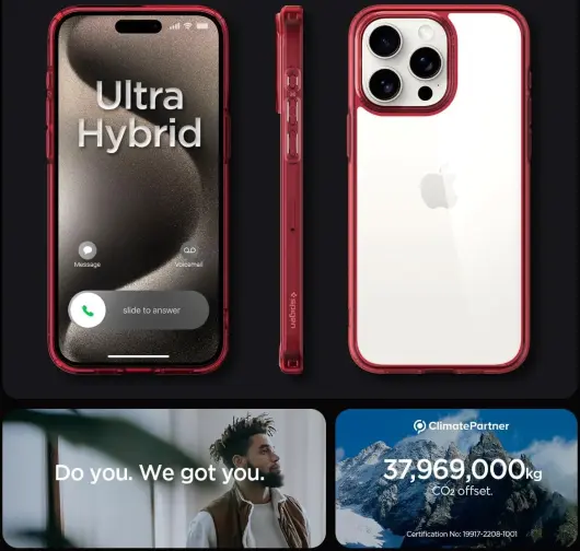 Spigen Ultra Hybrid Apple iPhone 15 Pro Hoesje Back Cover Transparant Rood afbeelding 8