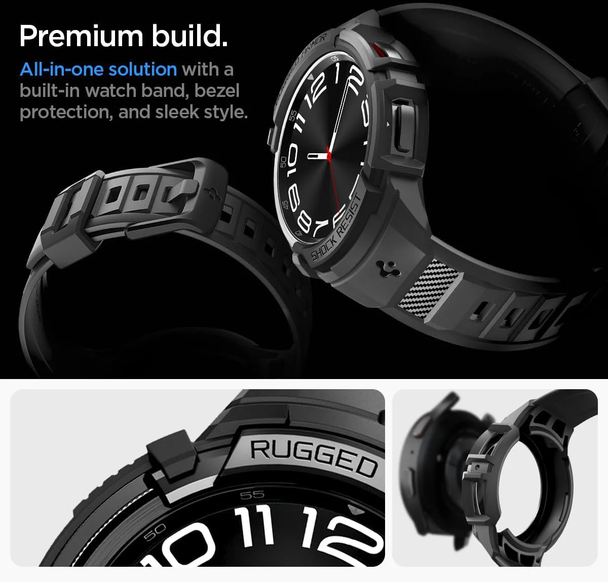Spigen - Rugged Armor Pro - Galaxy Watch 6 Classic 43MM - Hoesje en Bandje Zwart afbeelding 3