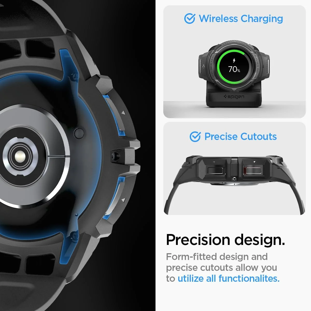 Spigen - Rugged Armor Pro - Galaxy Watch 6 Classic 43MM - Hoesje en Bandje Zwart afbeelding 4