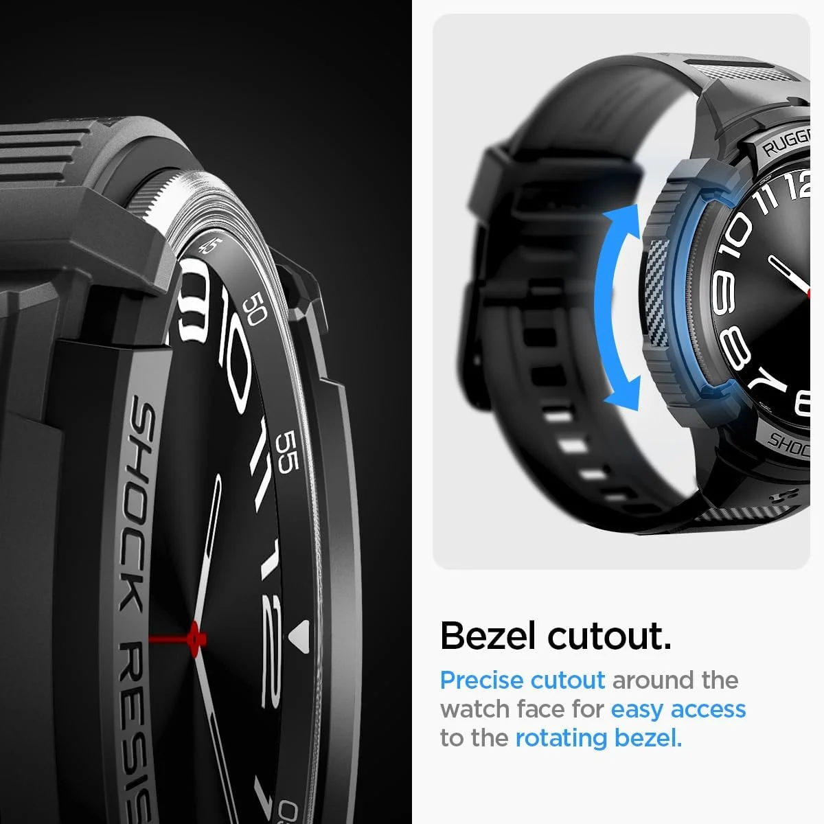 Spigen - Rugged Armor Pro - Galaxy Watch 6 Classic 43MM - Hoesje en Bandje Zwart afbeelding 5