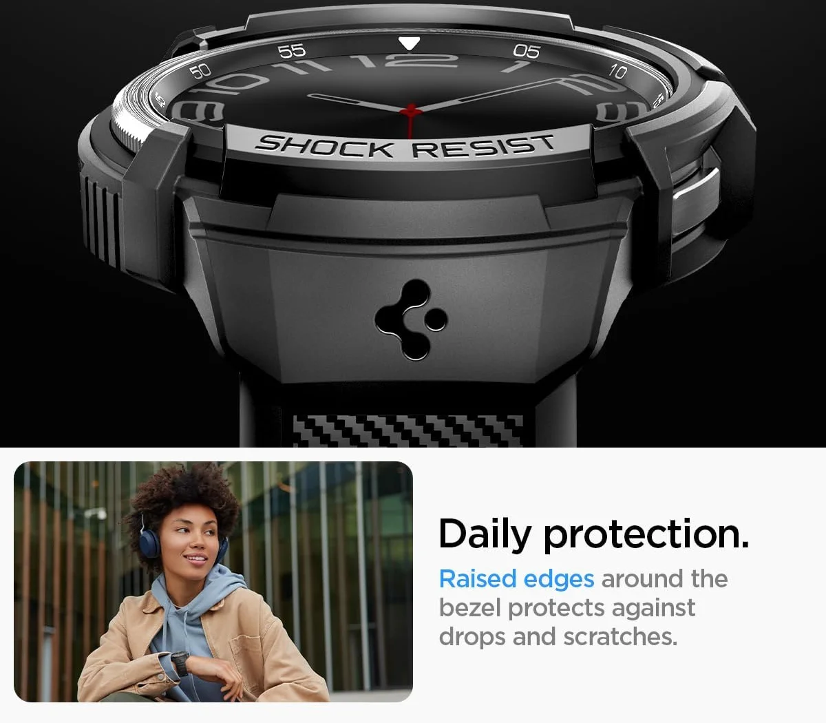 Spigen - Rugged Armor Pro - Galaxy Watch 6 Classic 43MM - Hoesje en Bandje Zwart afbeelding 6