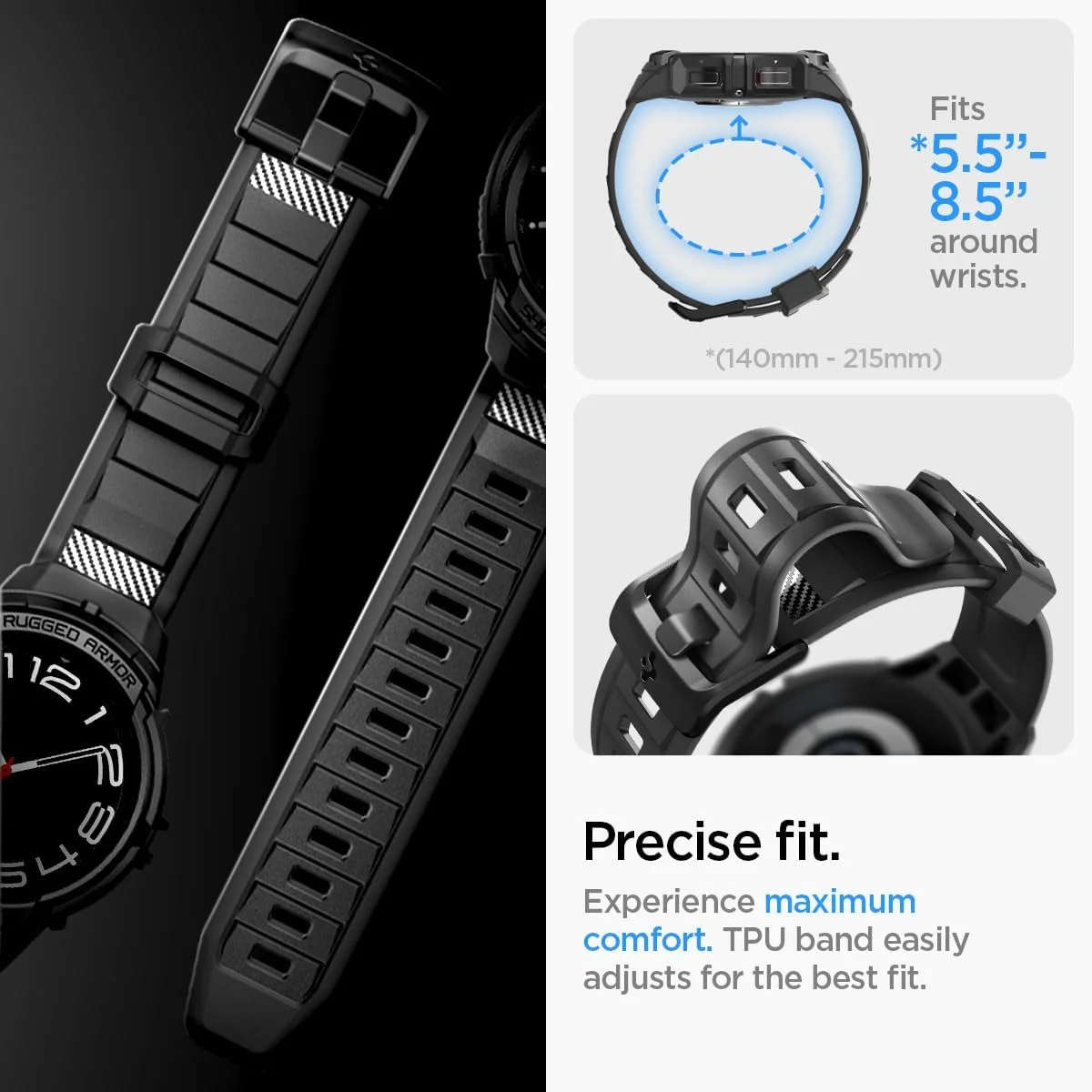 Spigen - Rugged Armor Pro - Galaxy Watch 6 Classic 43MM - Hoesje en Bandje Zwart afbeelding 7