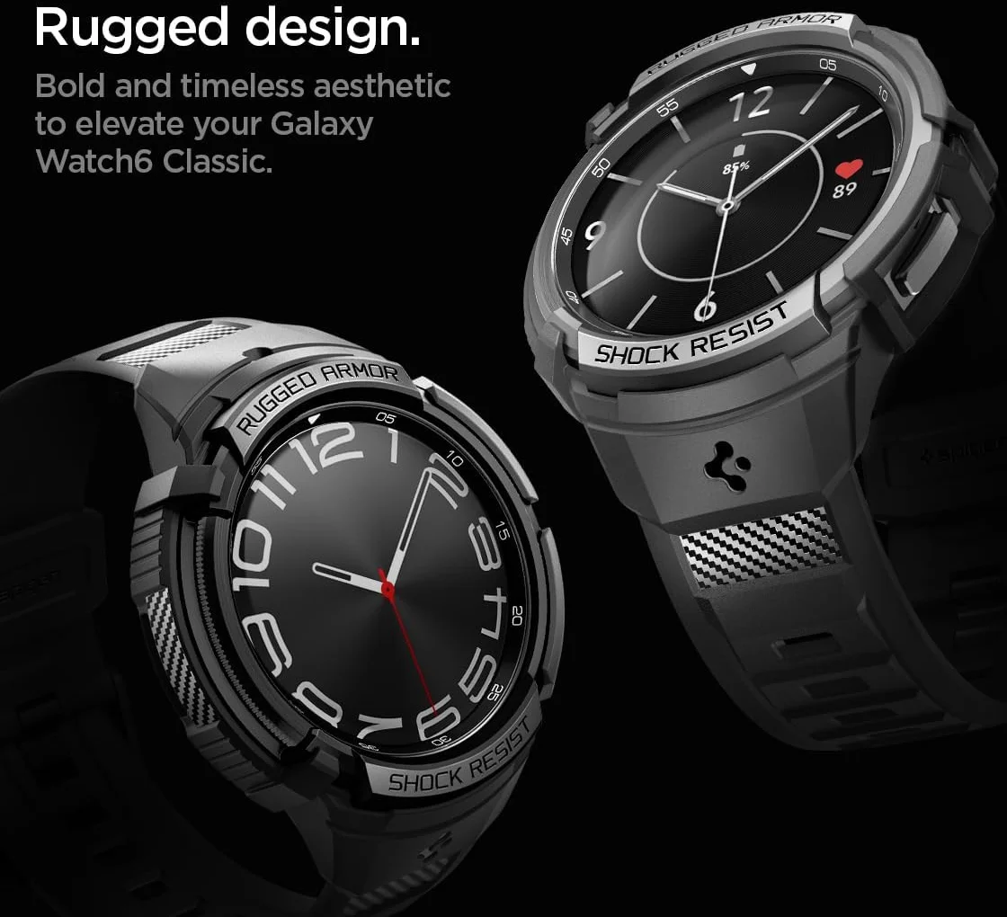Spigen - Rugged Armor Pro - Galaxy Watch 6 Classic 43MM - Hoesje en Bandje Zwart afbeelding 8