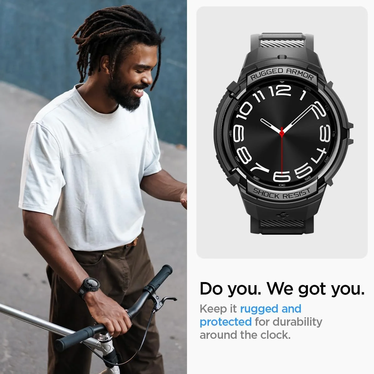 Spigen - Rugged Armor Pro - Galaxy Watch 6 Classic 43MM - Hoesje en Bandje Zwart afbeelding 9