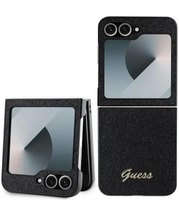 Guess Glitter Script Samsung Galaxy Z Flip 6 Hoesje Back Cover Zwart Hoesjes