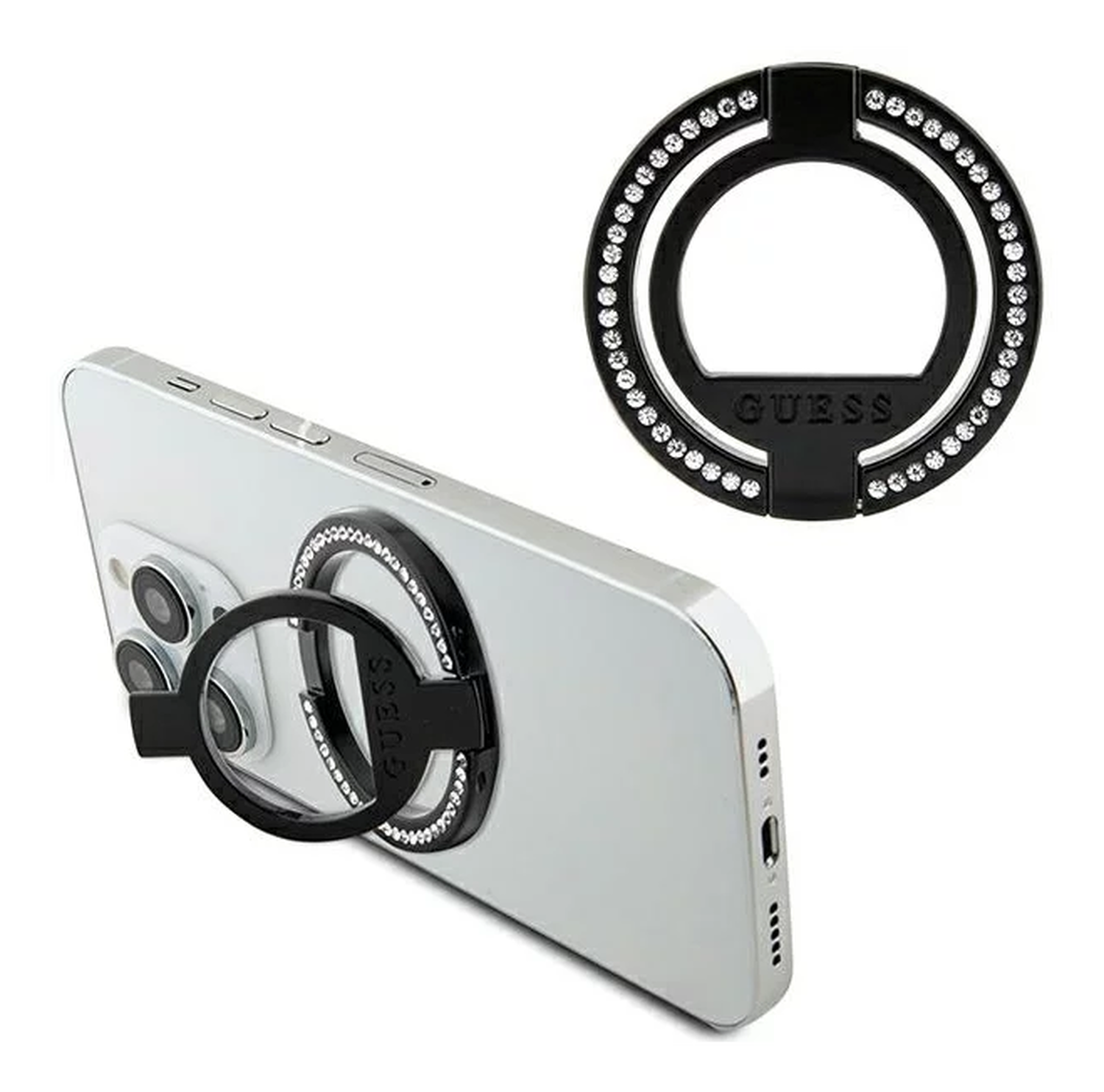 Guess Magnetic Ring Stand Houder - MagSafe Standaard Rhinestones Zwart afbeelding 3