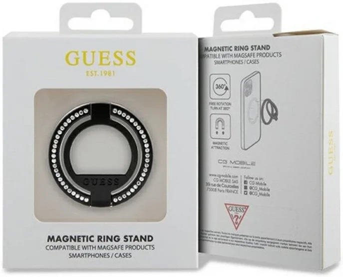 Guess Magnetic Ring Stand Houder - MagSafe Standaard Rhinestones Zwart afbeelding 3
