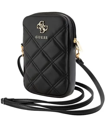 Guess Universeel Crossbody Telefoontasje - Schoudertas Zip Quilted 4G Zwart Hoesjes