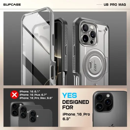 SUPCASE UB Mag Pro Apple iPhone 16 Pro Hoesje MagSafe Stand Grijs afbeelding 9