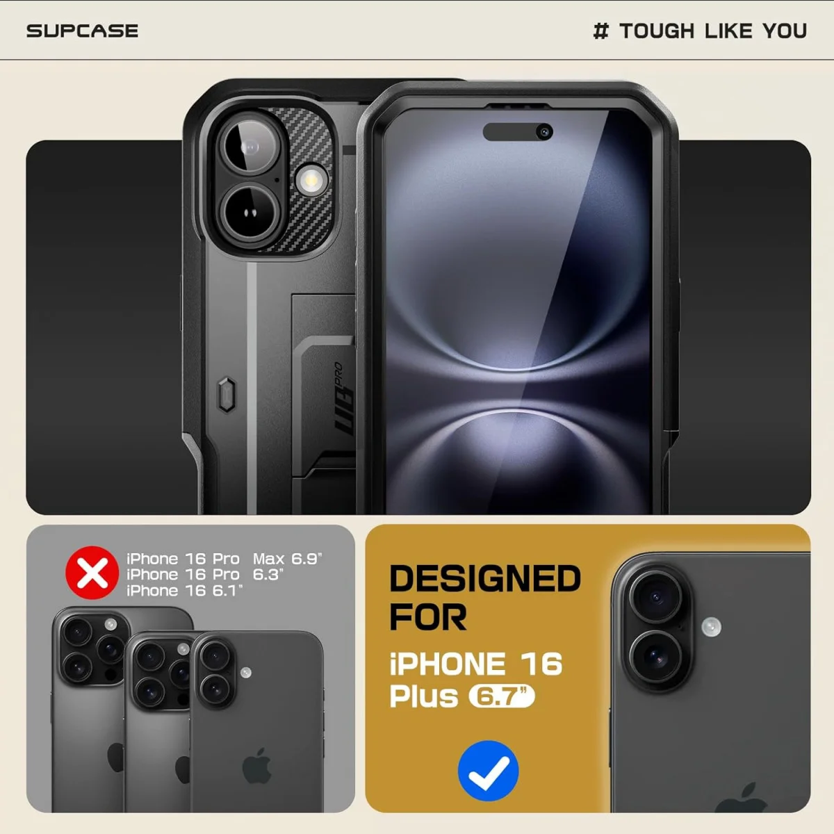 SUPCASE UB Pro Apple iPhone 16 Plus Hoesje Full Protect Kickstand Zwart afbeelding 2