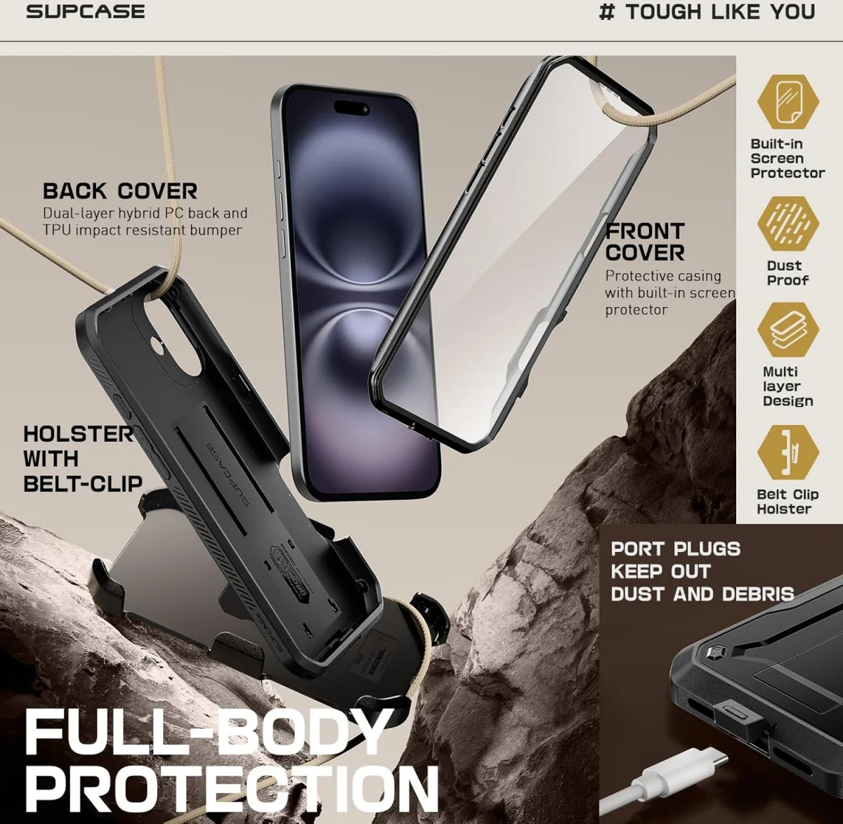 SUPCASE UB Pro Apple iPhone 16 Plus Hoesje Full Protect Kickstand Zwart afbeelding 4
