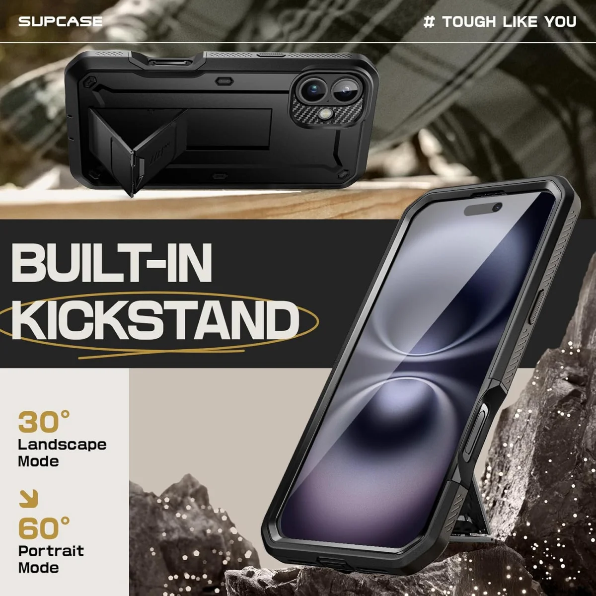 SUPCASE UB Pro Apple iPhone 16 Plus Hoesje Full Protect Kickstand Zwart afbeelding 6