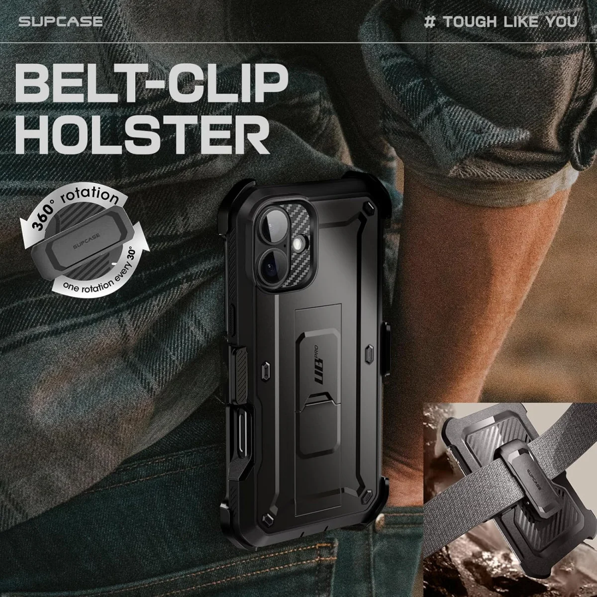 SUPCASE UB Pro Apple iPhone 16 Plus Hoesje Full Protect Kickstand Zwart afbeelding 8