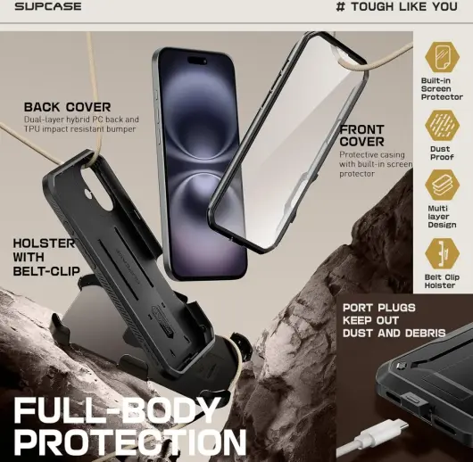 SUPCASE UB Pro Apple iPhone 16 Plus Hoesje Full Protect Kickstand Zwart afbeelding 4